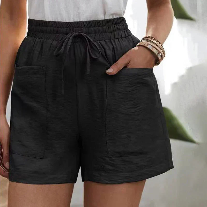 Avril | Dames Short – Hoge Taille Linnen Short met Verstelbaar Koord en Luchtige Pasvorm