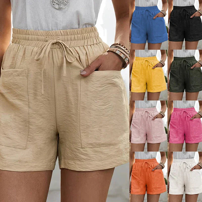 Avril | Dames Short – Hoge Taille Linnen Short met Verstelbaar Koord en Luchtige Pasvorm