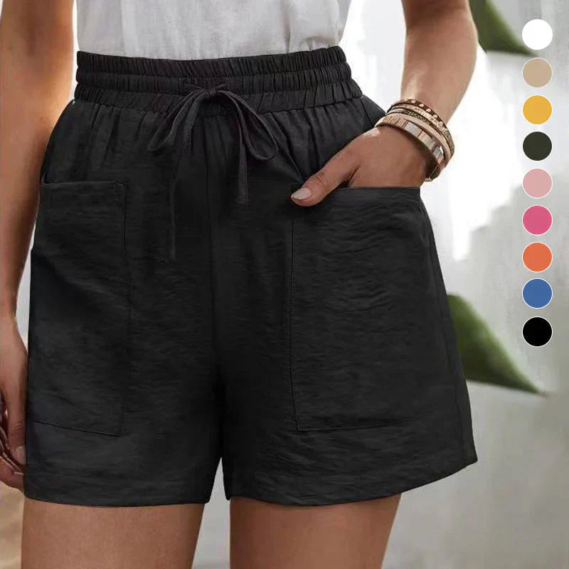 Avril | Dames Short – Hoge Taille Linnen Short met Verstelbaar Koord en Luchtige Pasvorm