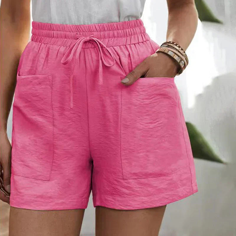 Avril | Dames Short – Hoge Taille Linnen Short met Verstelbaar Koord en Luchtige Pasvorm