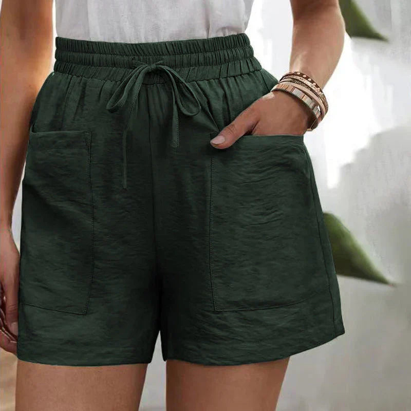 Avril | Dames Short – Hoge Taille Linnen Short met Verstelbaar Koord en Luchtige Pasvorm