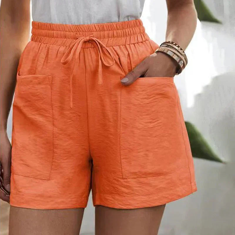 Avril | Dames Short – Hoge Taille Linnen Short met Verstelbaar Koord en Luchtige Pasvorm