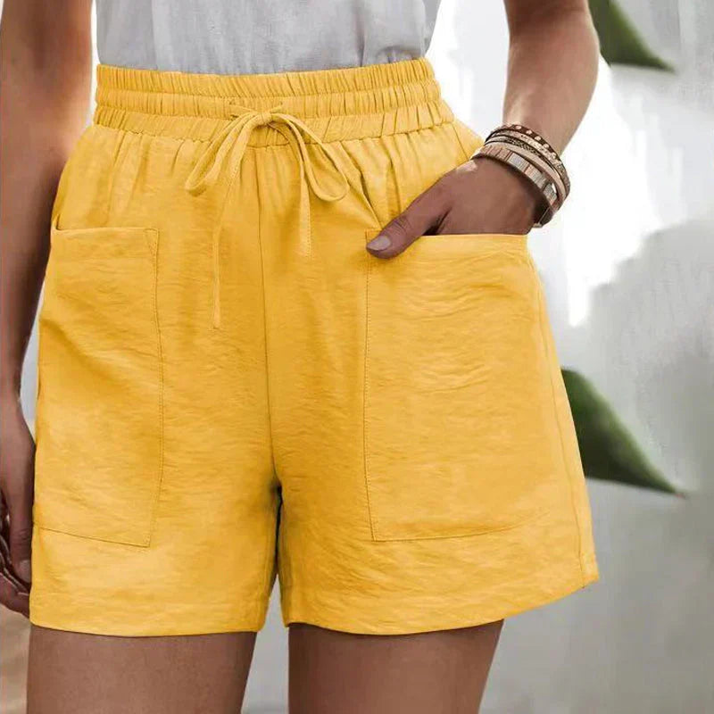 Avril | Dames Short – Hoge Taille Linnen Short met Verstelbaar Koord en Luchtige Pasvorm