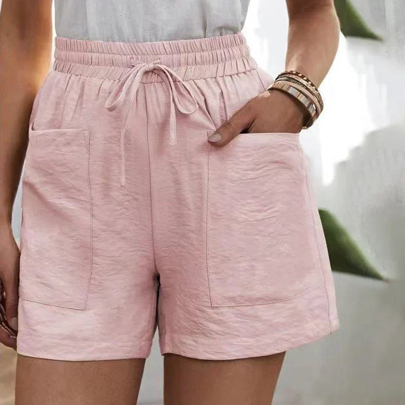 Avril | Dames Short – Hoge Taille Linnen Short met Verstelbaar Koord en Luchtige Pasvorm