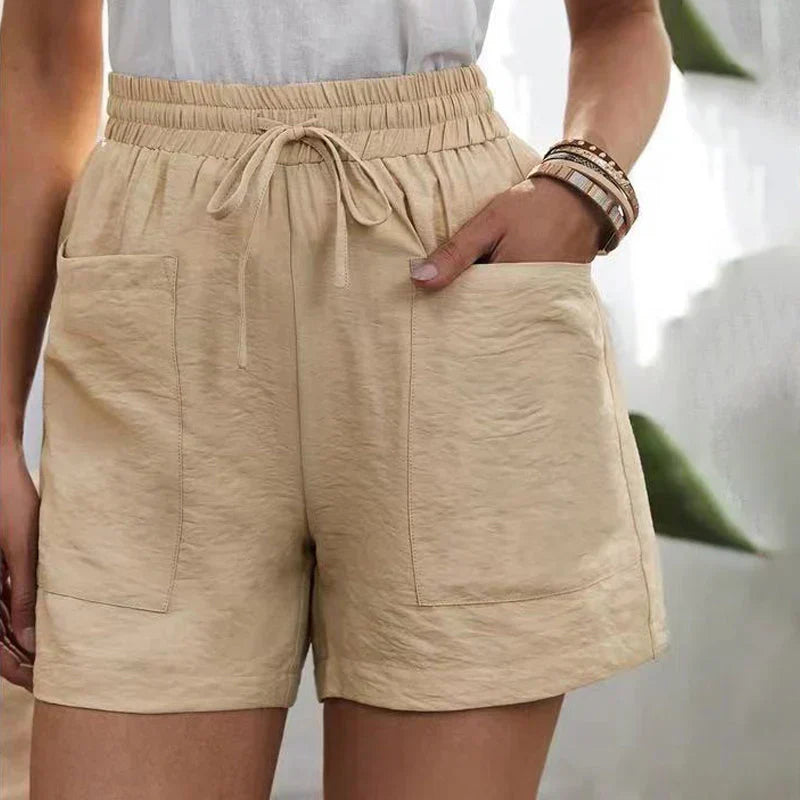Avril | Dames Short – Hoge Taille Linnen Short met Verstelbaar Koord en Luchtige Pasvorm