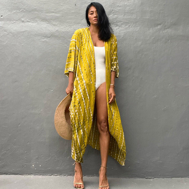Zoe | Dames Kimono Jurk met Ontspannen Pasvorm en Tailleband – Midi Lengte en Ademend Materiaal