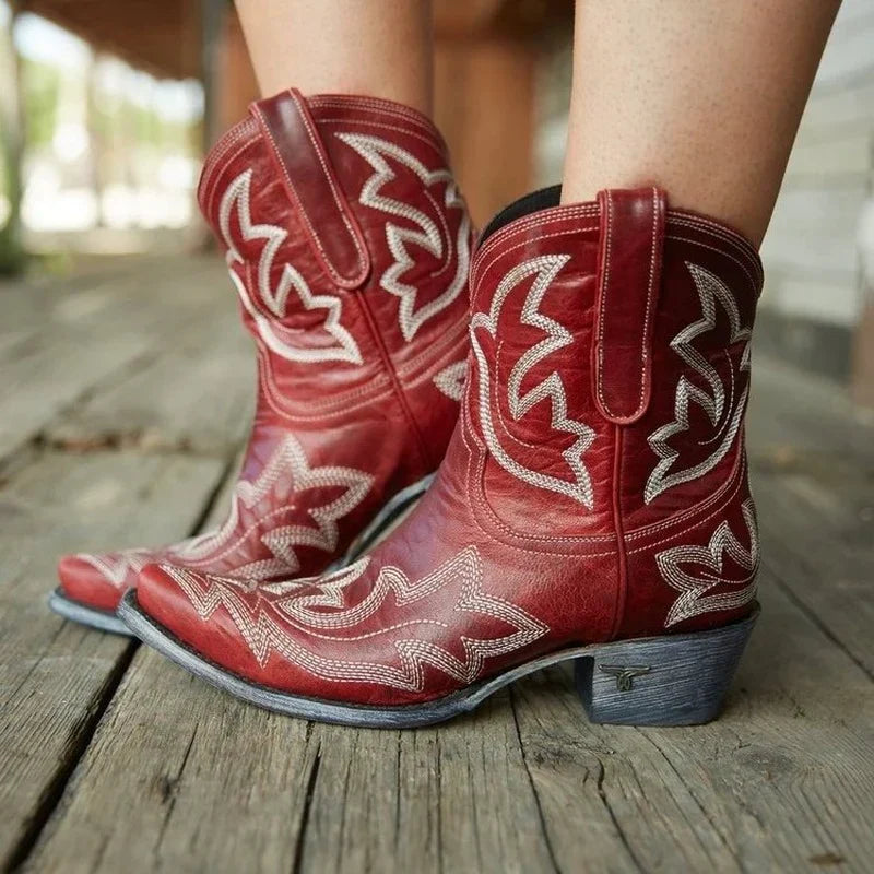 Joanne Cowboylaarzen | Dames Leren Laarzen met Borduursels en Western-Chic Design