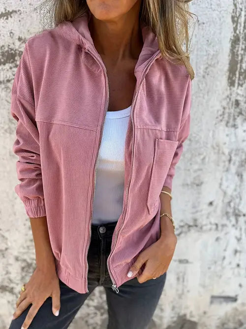 Corduroy Jacket | Dames jas van ribstof met ritssluiting en rechte pasvorm