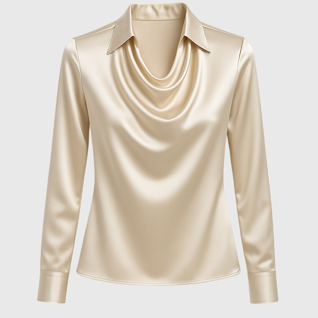 Sylvana Blouse Dames | Elegante Blouse met Glans en Geplooide Halslijn