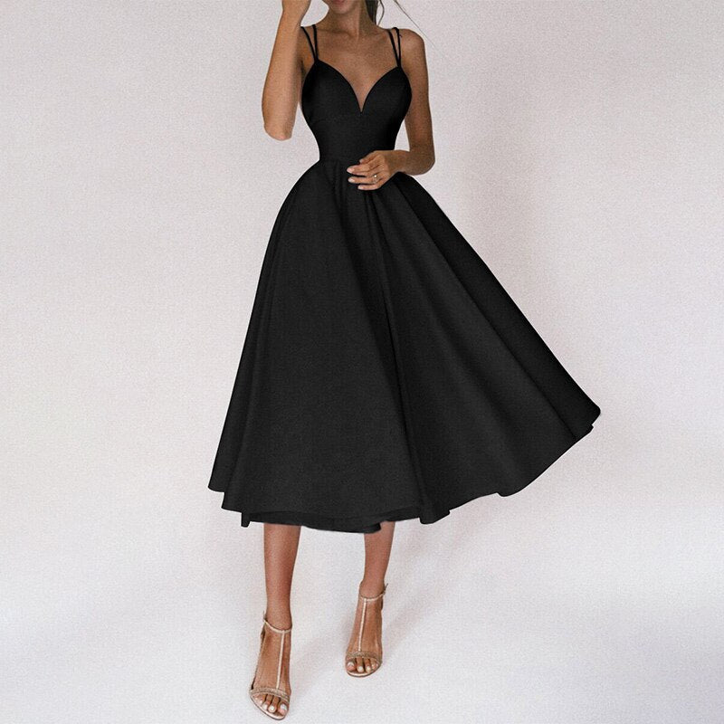 Larissa | Elegante Midi jurk voor Dames - Sexy V-hals en Rugloos Design