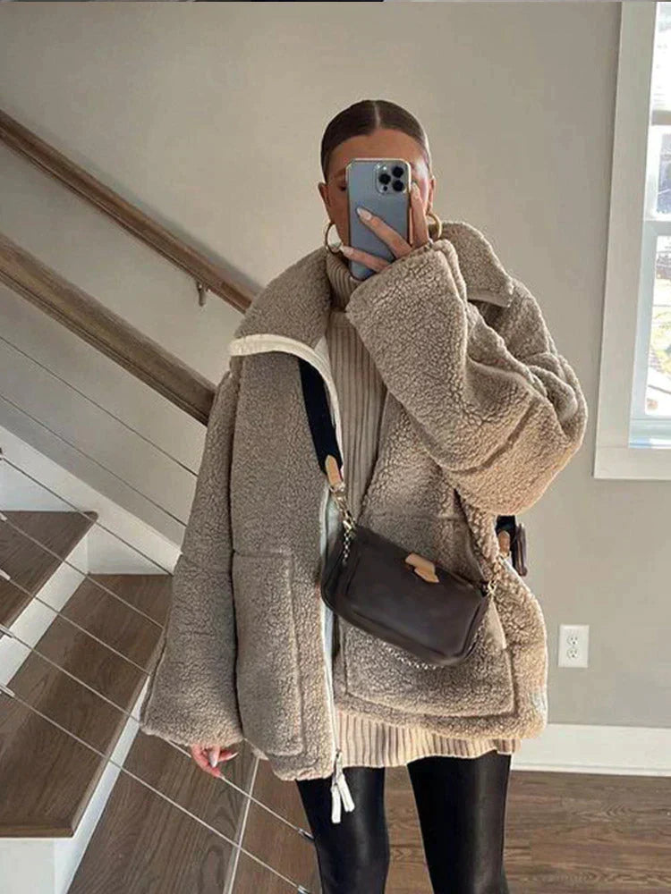 Rose Fleece Jack | Dames oversized teddy jas met ritssluiting