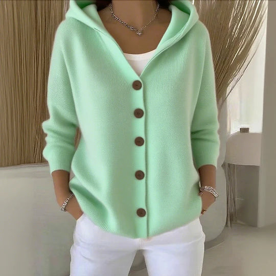 Mona Vest | Dames Vest met Knopen en Capuchon in Zachte Gebreide Stof