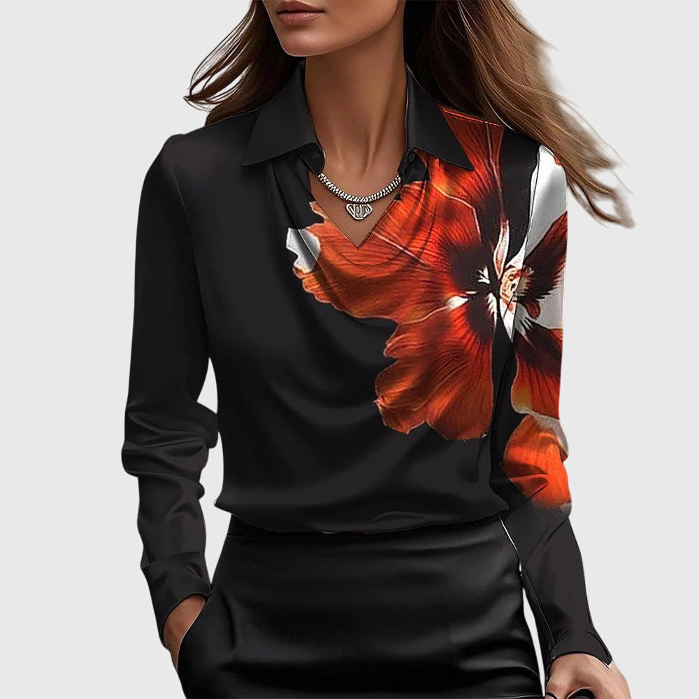 Sylvana Blouse Dames | Elegante Blouse met Glans en Geplooide Halslijn