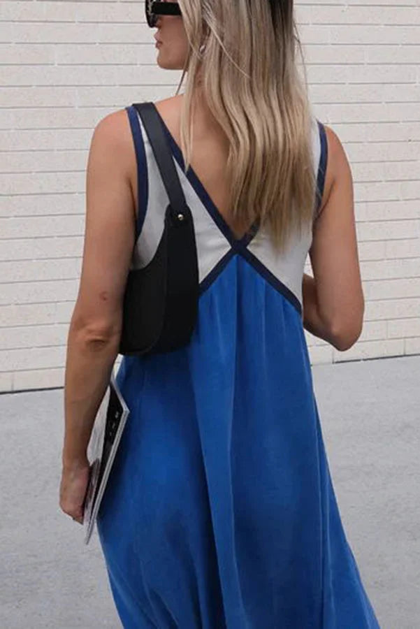 Gaby | Dames maxi-jurk mouwloos met V-hals en satijnlook – luchtige zomerstijl