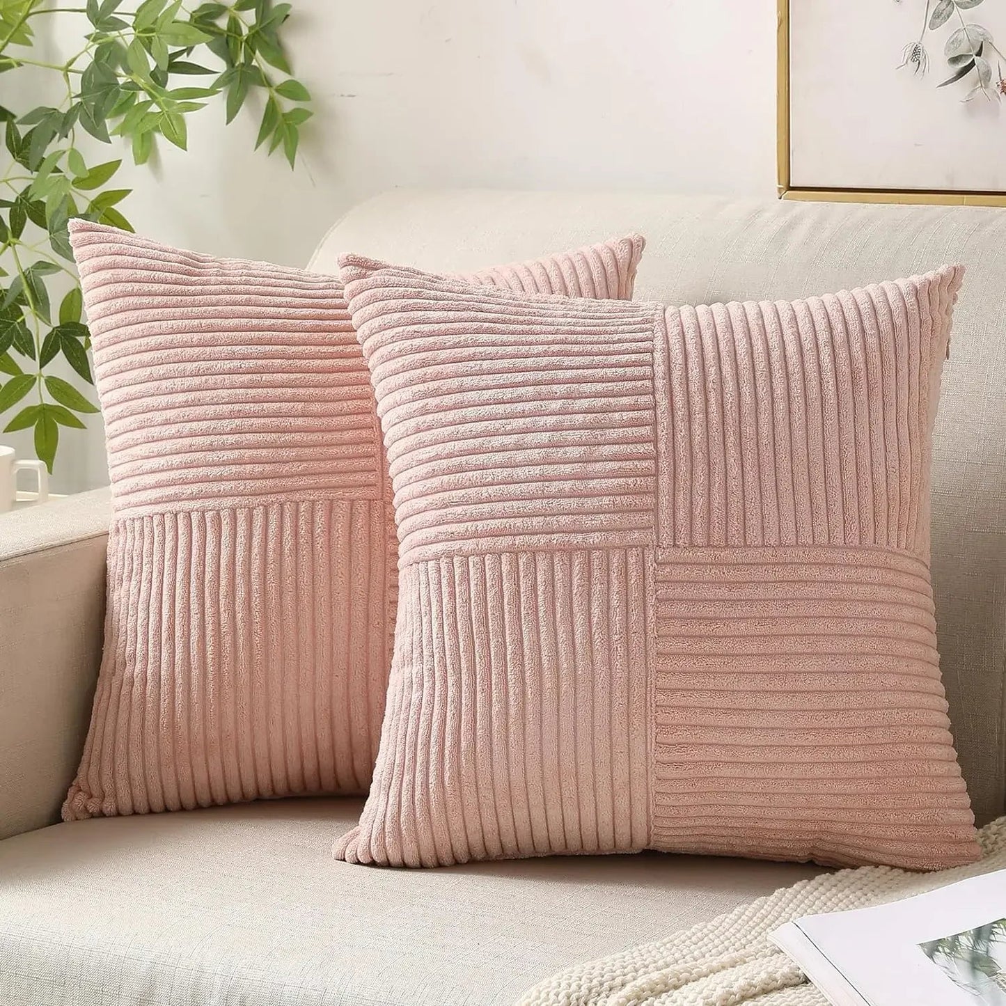 Corduroy Kussenhoezen Set | 2x Kussenhoes 45x45 cm met Zachte Ribstructuur