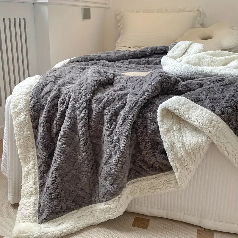 Reversible Plaid – Zacht Beige Gebrushte Fleece voor Bank of Bed, Ideaal voor Elk Seizoen