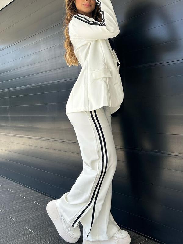 2-delig Damespak | Blazer en wijde broek met sportieve strepen in casual-chique stijl