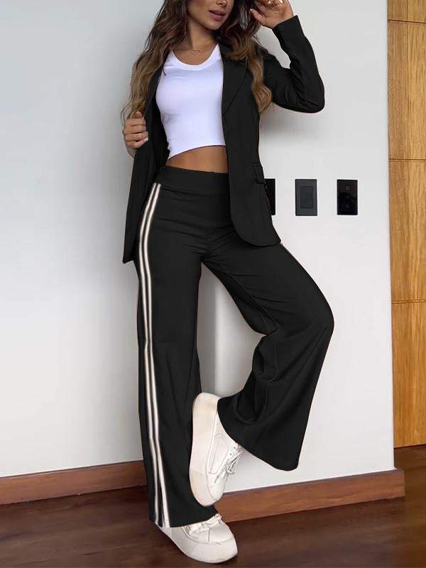 2-delig Damespak | Blazer en wijde broek met sportieve strepen in casual-chique stijl