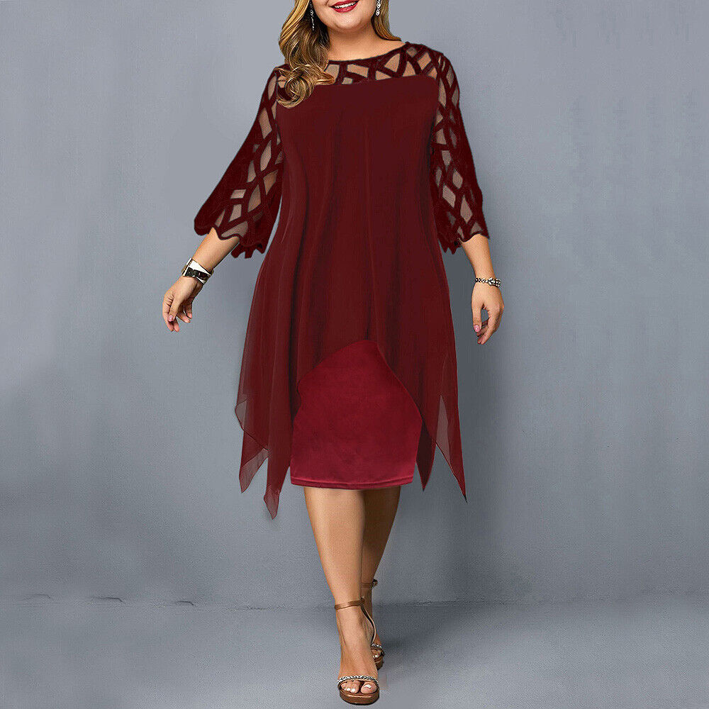 Elisa Chiffon Jurk | Plus-size damesjurk met asymmetrische laag en elegante uitsneden