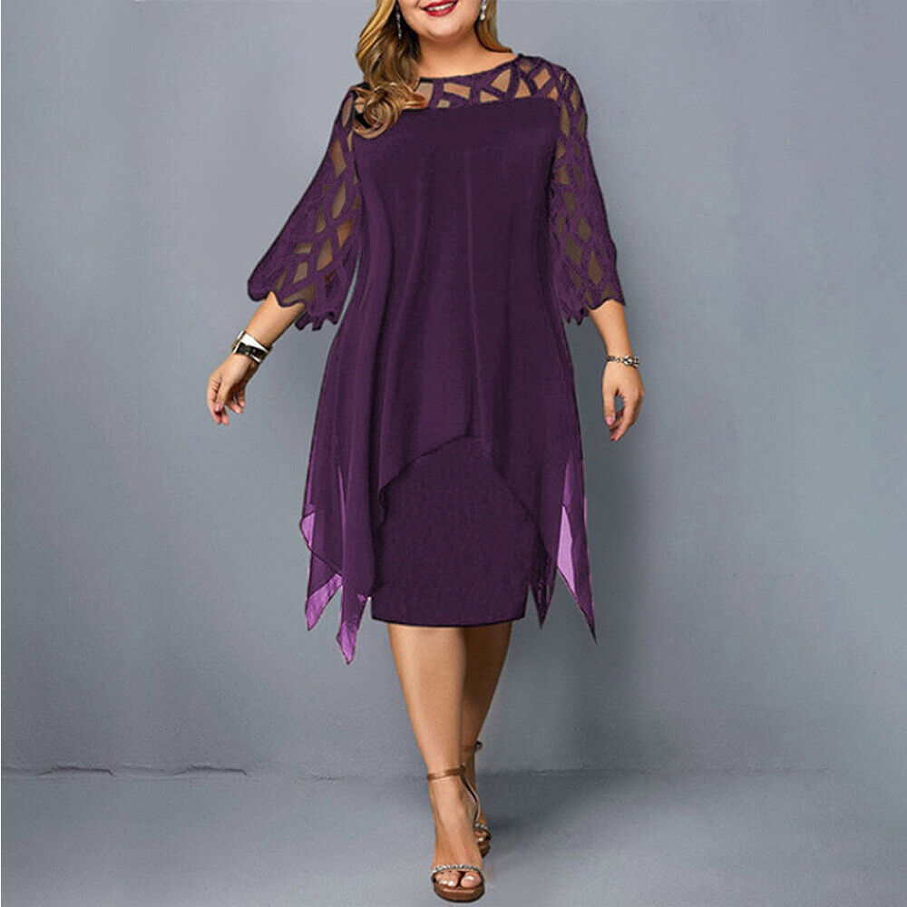Elisa Chiffon Jurk | Plus-size damesjurk met asymmetrische laag en elegante uitsneden