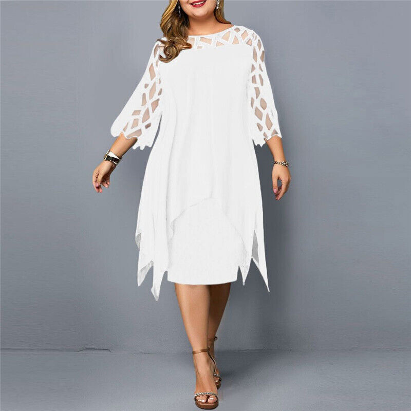 Elisa Chiffon Jurk | Plus-size damesjurk met asymmetrische laag en elegante uitsneden