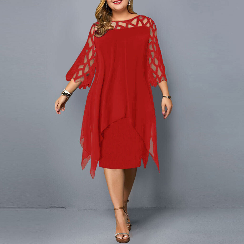 Elisa Chiffon Jurk | Plus-size damesjurk met asymmetrische laag en elegante uitsneden