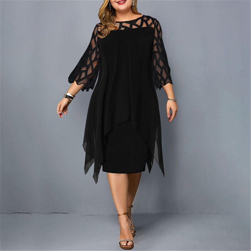 Elisa Chiffon Jurk | Plus-size damesjurk met asymmetrische laag en elegante uitsneden