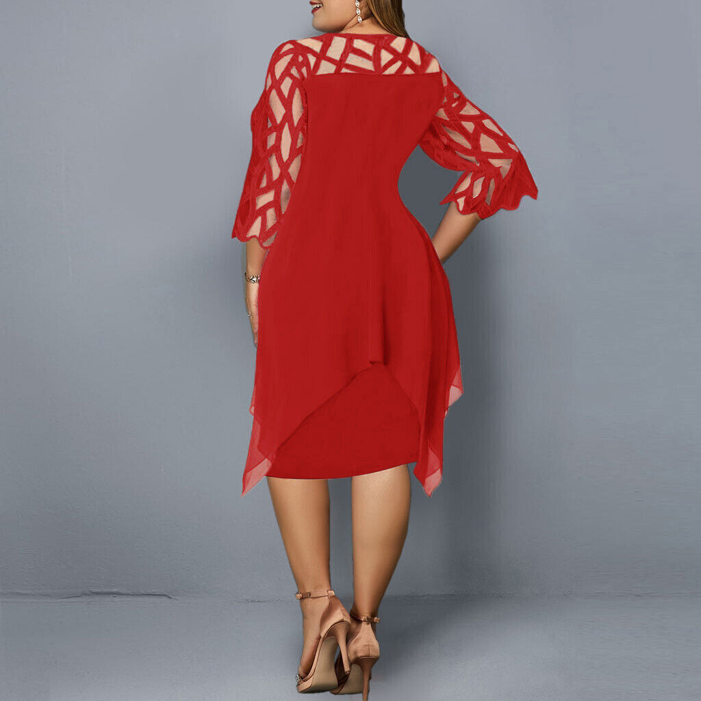 Elisa Chiffon Jurk | Plus-size damesjurk met asymmetrische laag en elegante uitsneden