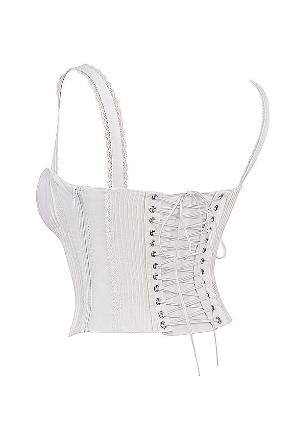 Moira | Dames Korset Top – Satijnlook, Kanten Details, Verstelbare Bandjes, Getailleerd Model