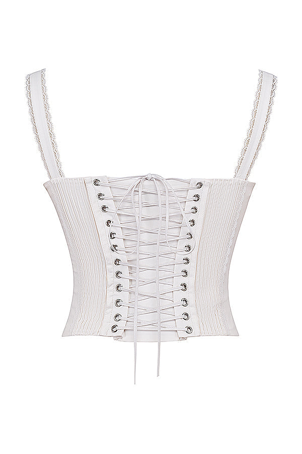 Moira | Dames Korset Top – Satijnlook, Kanten Details, Verstelbare Bandjes, Getailleerd Model