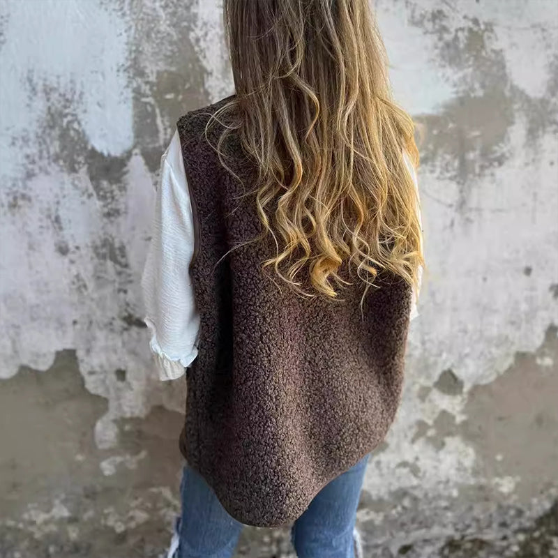 Mouwloos Vest Dames | Button-Down Warm Vest met Zakken en Zachte Stof