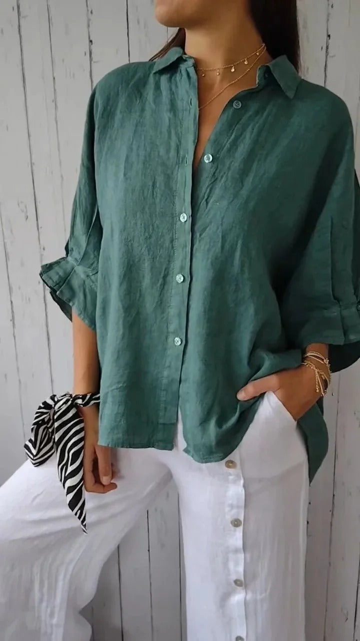 Dorette | Dames Blouse – Relaxte Pasvorm – Lange Mouwen – Ademend Natuurlijk Textiel
