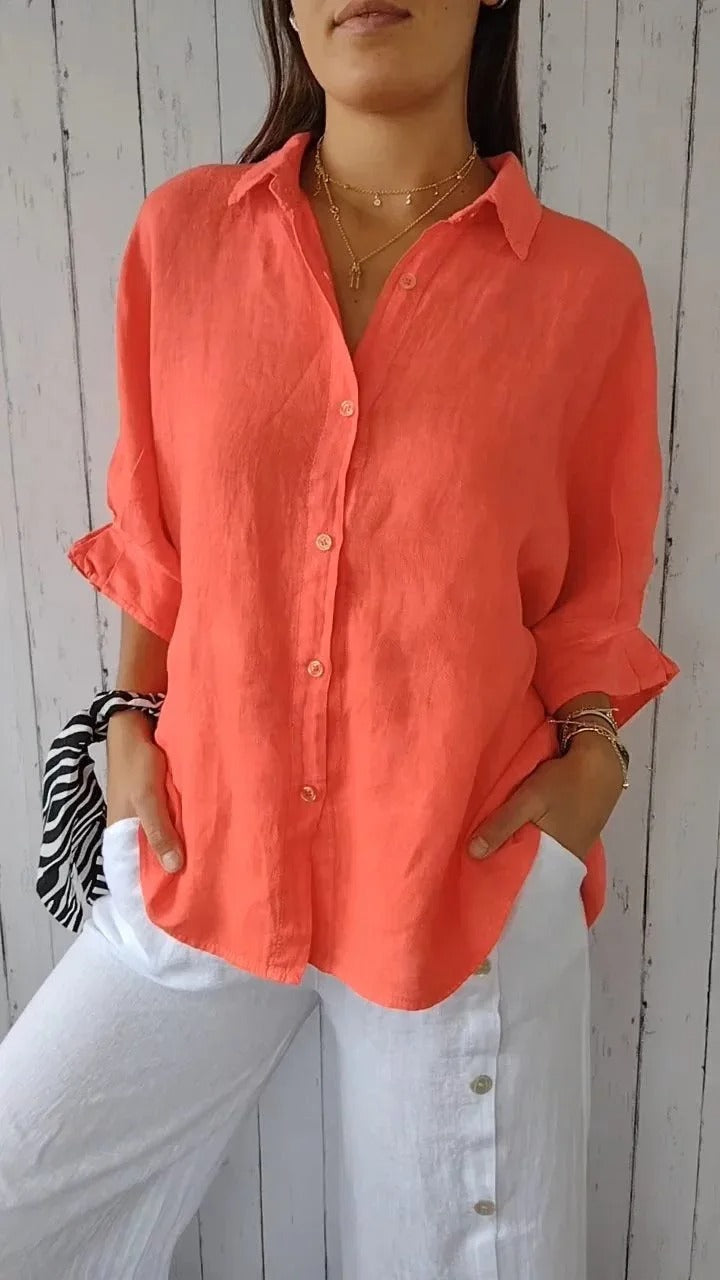 Dorette | Dames Blouse – Relaxte Pasvorm – Lange Mouwen – Ademend Natuurlijk Textiel