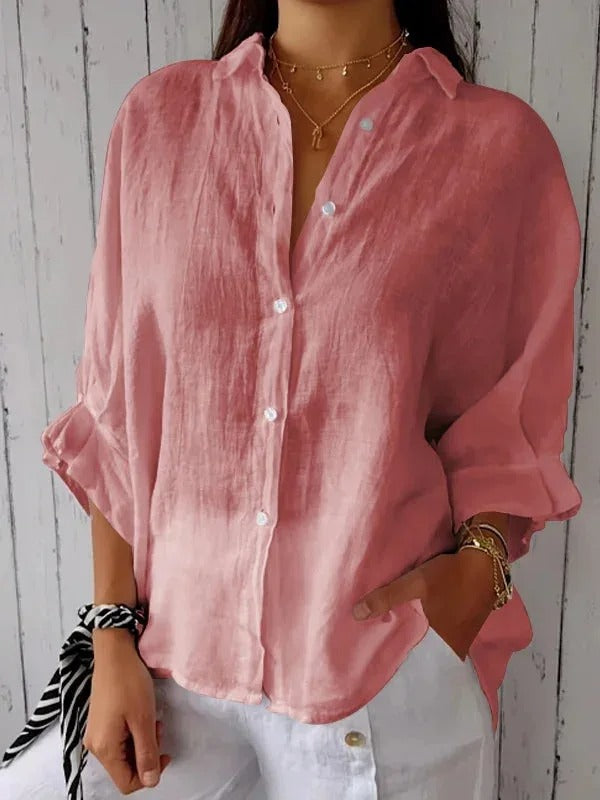 Dorette | Dames Blouse – Relaxte Pasvorm – Lange Mouwen – Ademend Natuurlijk Textiel