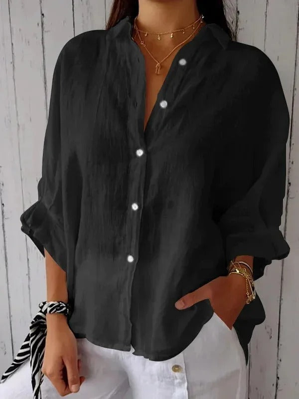 Dorette | Dames Blouse – Relaxte Pasvorm – Lange Mouwen – Ademend Natuurlijk Textiel