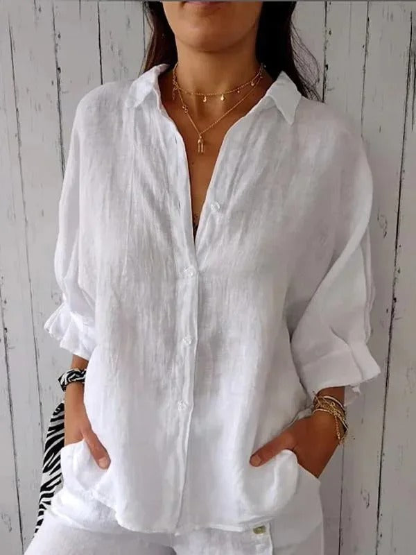 Dorette | Dames Blouse – Relaxte Pasvorm – Lange Mouwen – Ademend Natuurlijk Textiel