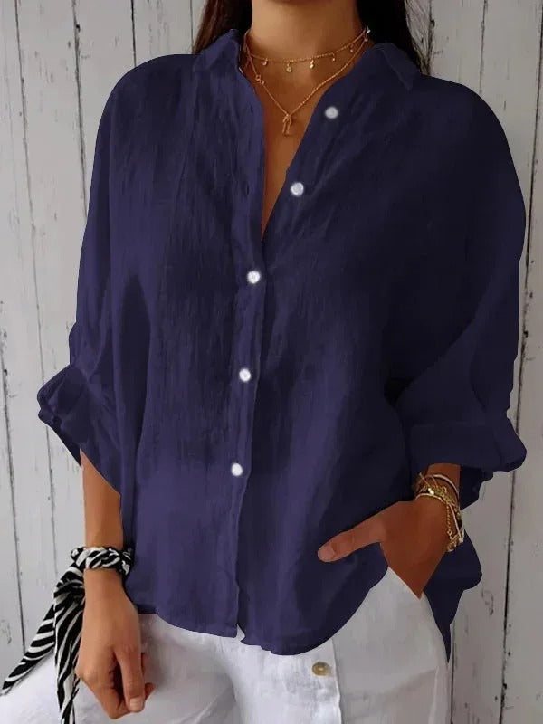 Dorette | Dames Blouse – Relaxte Pasvorm – Lange Mouwen – Ademend Natuurlijk Textiel