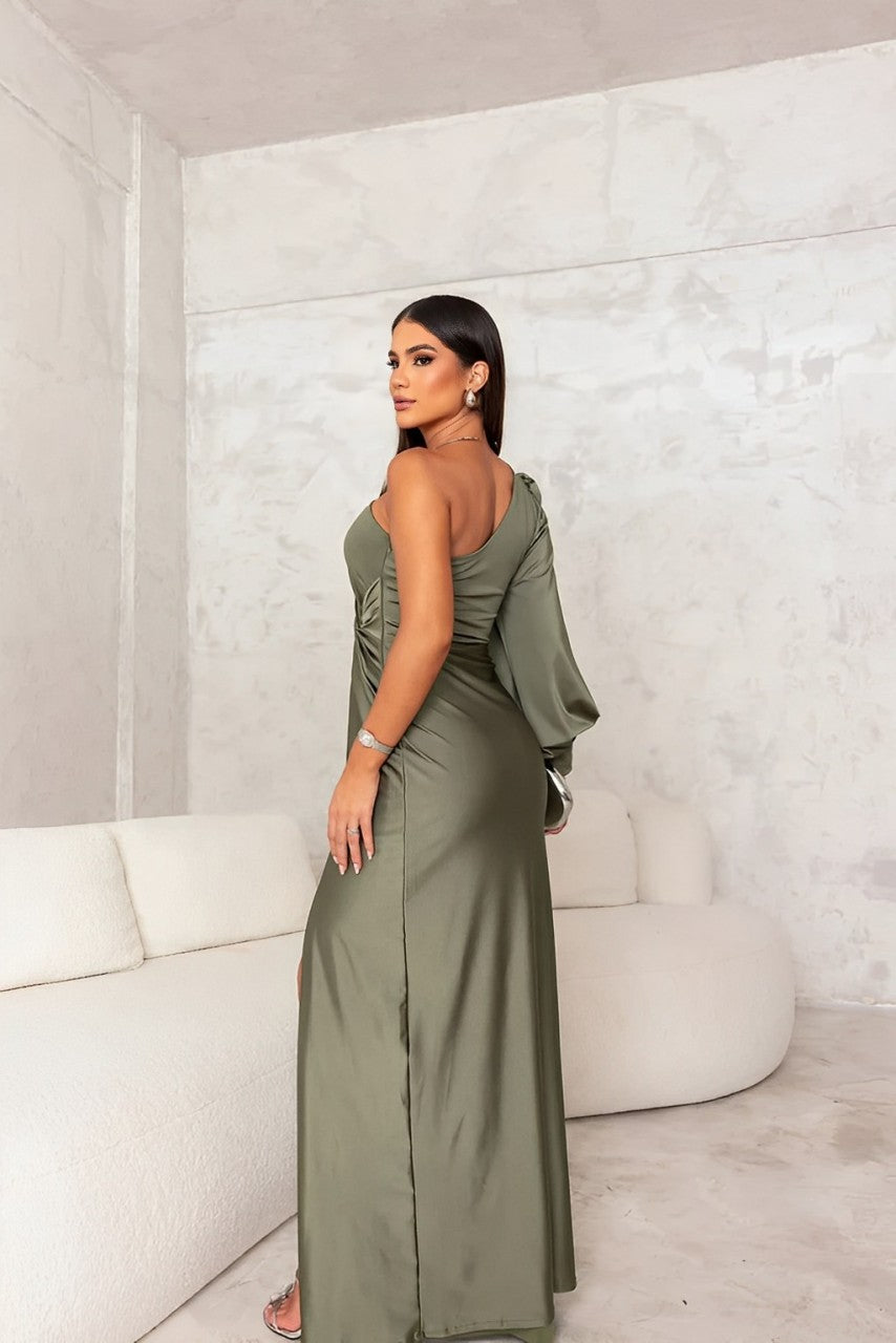 Elegante One-Shoulder Jurk met Gedrapeerde Details