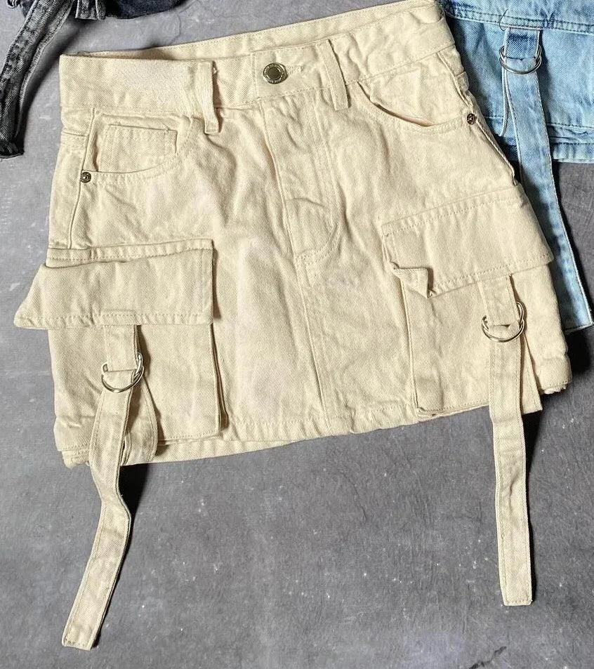 Filomena | Dames Denim Minirok, A-Lijn Pasvorm met Multi-Zakken Design