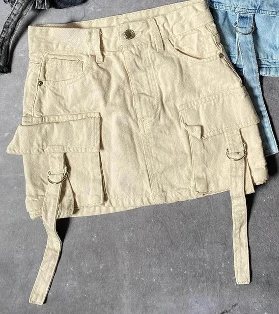 Filomena | Dames Denim Minirok, A-Lijn Pasvorm met Multi-Zakken Design