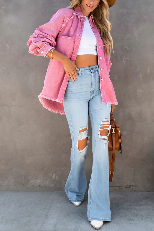 Suzanne | Dames Spijkerjas Oversized met Franjes – Trendy Casual Look voor Elk Seizoen