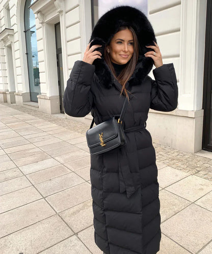 Eleva’s Buff Coat | Dames lange winterjas met capuchon en tijdloze elegantie