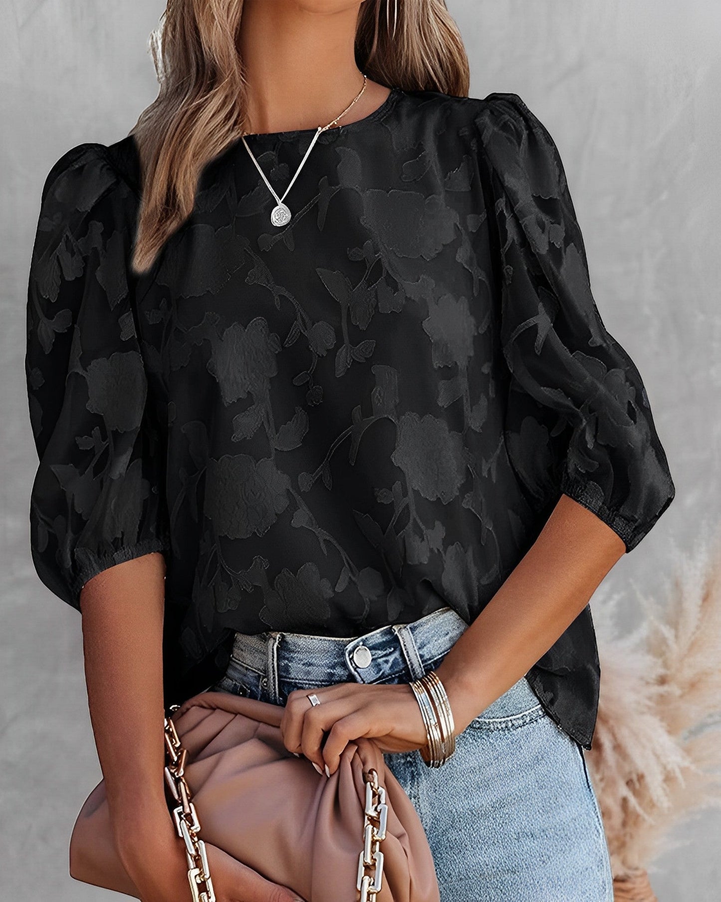 Bloemenprint Blouse | Damesblouse met pofmouwen en romantische print op lichte stof