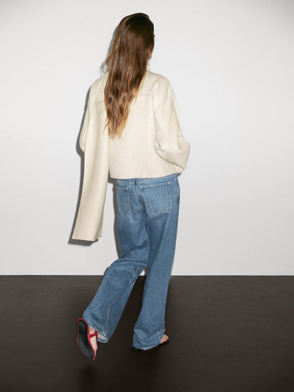 Nona Jas Dames | Asymmetrische Wolmix Jas met Sjaaldetail
