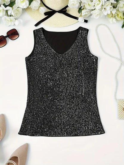 Alyana Top | Dames mouwloze V-hals top met pailletten voor zomer en feestelijke gelegenheden