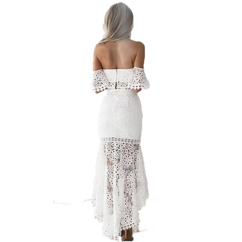 Denice | Dames Tweedelige Set – Kant Bustiertop Off Shoulder & Hoge Taille Kokerrok – Elegante Pasvorm