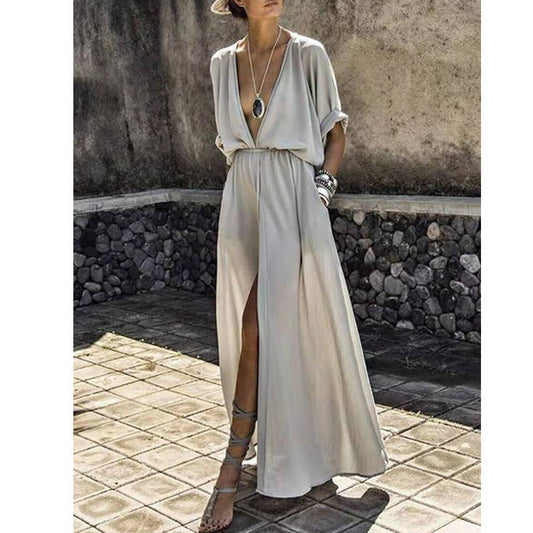 Desiree | Dames Maxi Jurk – Relaxte Pasvorm – Diepe V-Hals & Voorsplit – Luchtige Stof