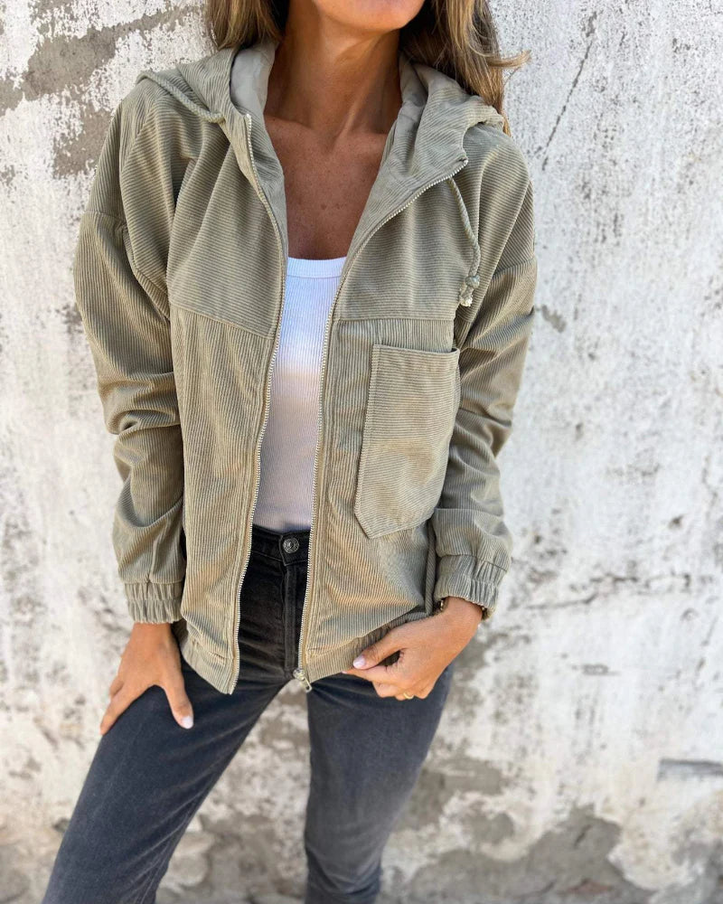Corduroy Jacket | Dames jas van ribstof met ritssluiting en rechte pasvorm