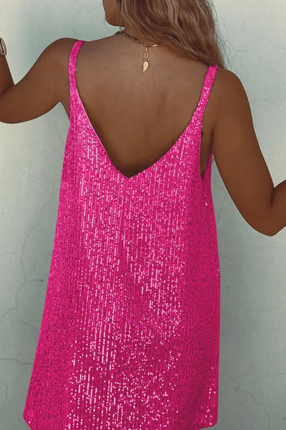 Vitoria | Dames Paillettenjurk met Spaghettibandjes – Sexy Mini Jurk met V-Hals en Glansfinish