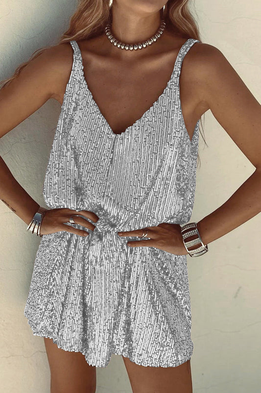 Vitoria | Dames Paillettenjurk met Spaghettibandjes – Sexy Mini Jurk met V-Hals en Glansfinish